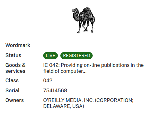 Perl Camel USPTO Service Mark