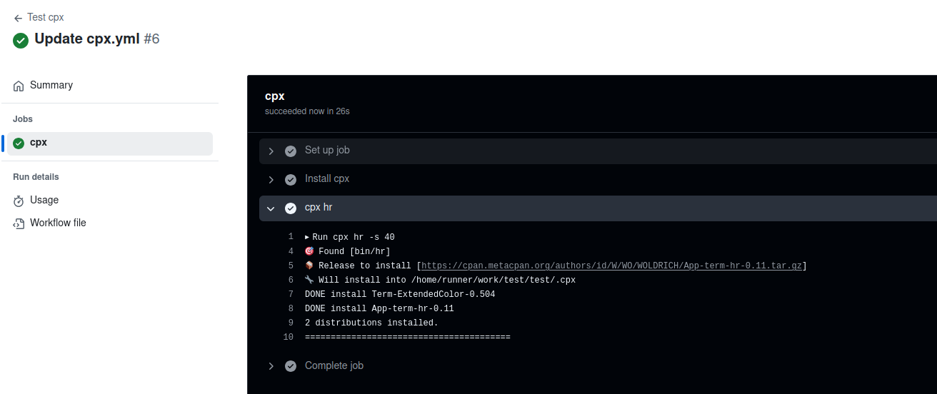 GitHub Action cpx